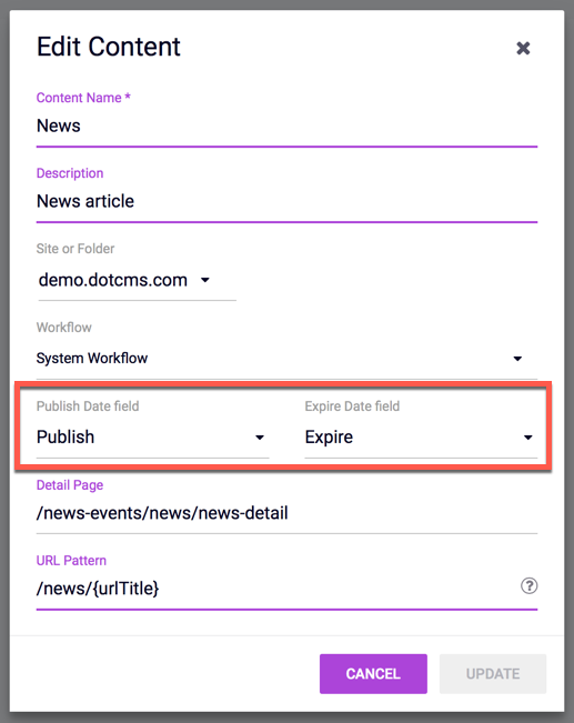  Publish and Unpublish Date Field properties