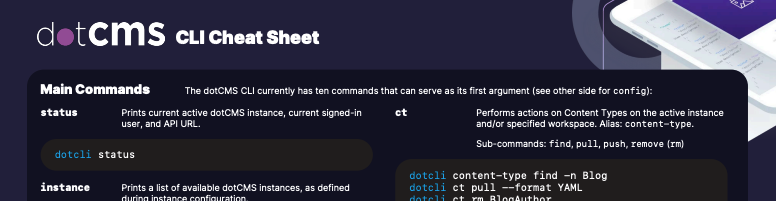 dotCLI Cheat Sheet.