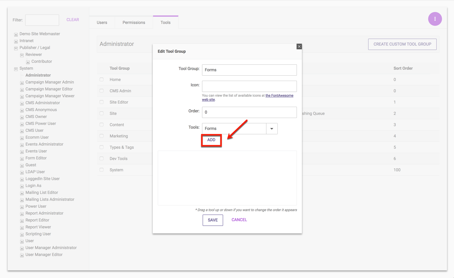 Configure Custom Tool Group