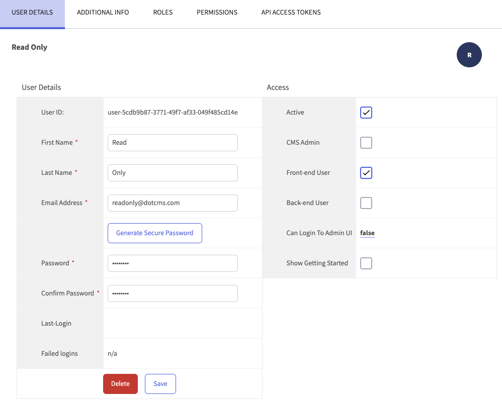 assign front-end access.